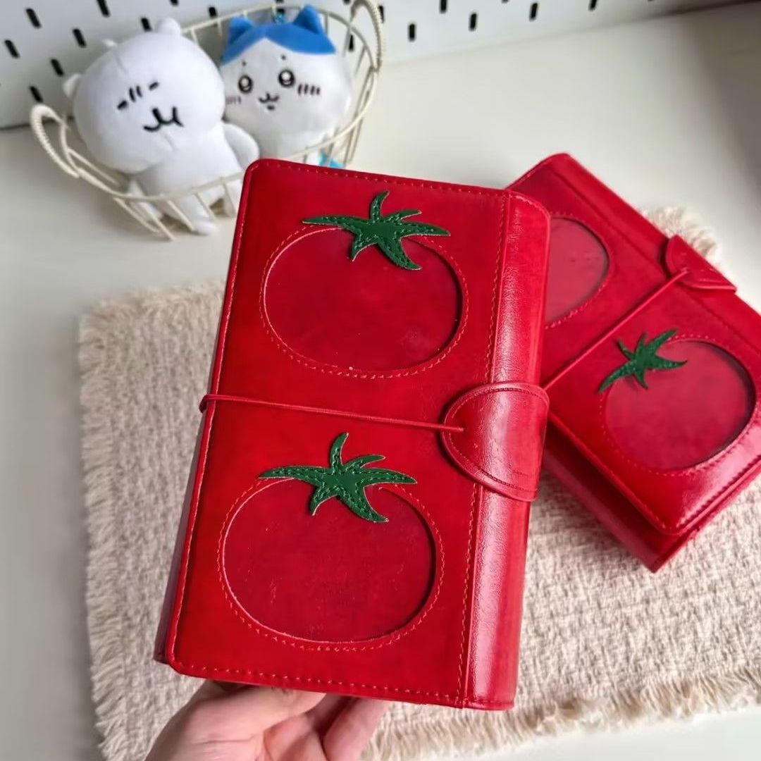 Vintage Leather Journal Notebook - A6 Rotes Tomaten-Design Dreifach Faltbares Loseblatt-Notizbuch